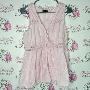 Fylo tank top crochet tiered ruffle bubblegum pink boho frilly lace trim y2k